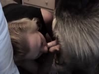 Blonde MILF whore enjoying dog sex
